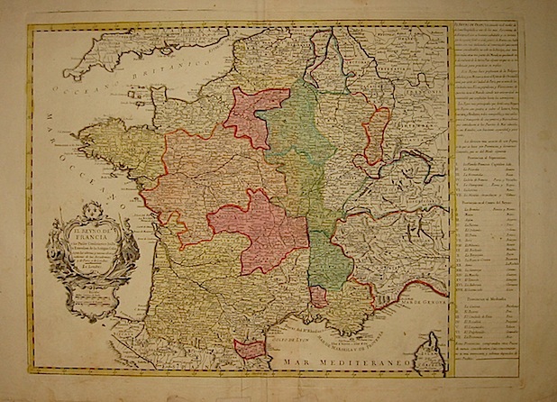 [Gendron Pedro] El Reyno de Francia y sus Paises Confinantes hasta la Exstension de la Antigua Galia 1760 ca. Londres (Madrid?) 